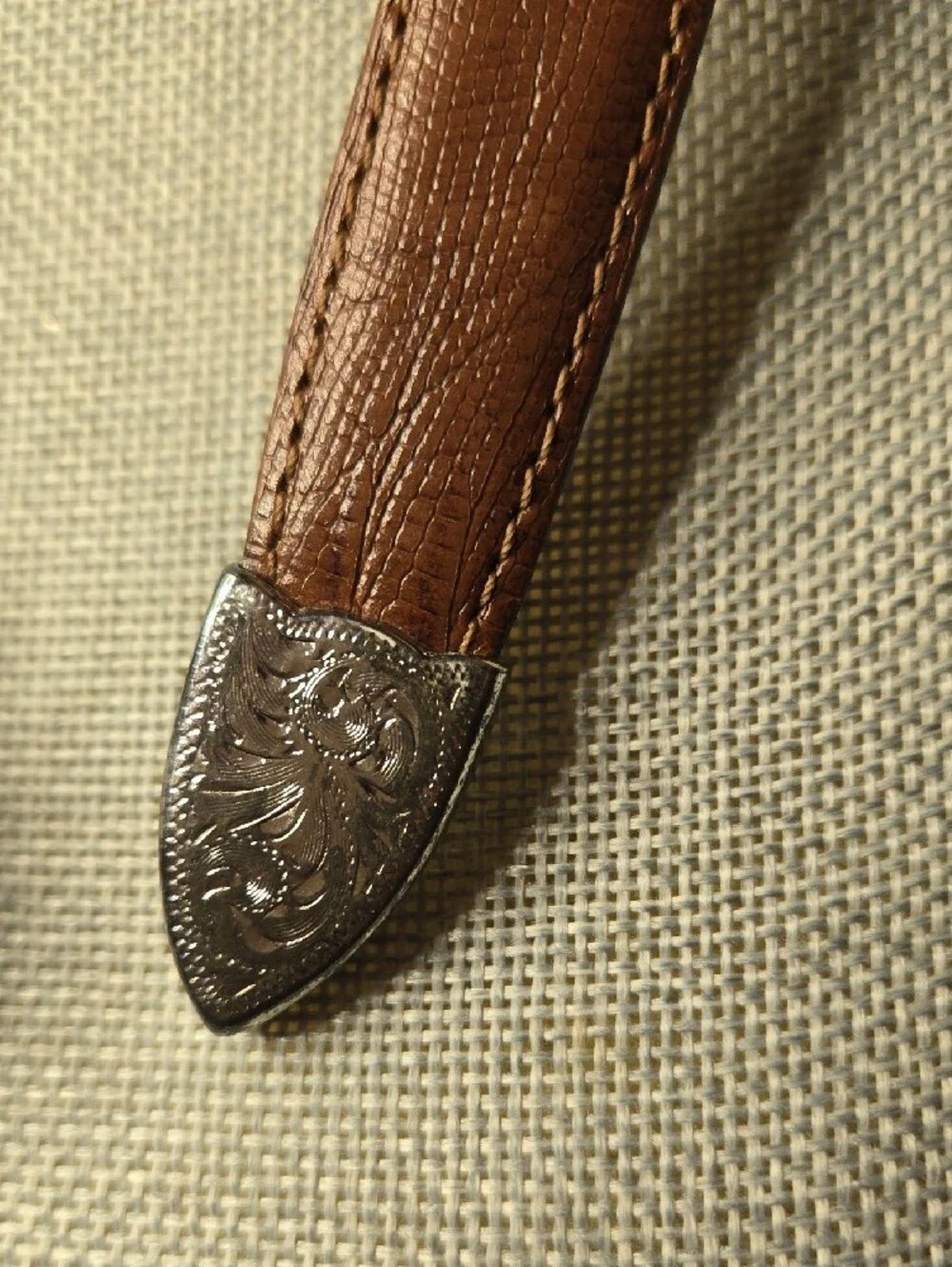 Zoom Brown Leather Belt with Engraved Silver Buckle